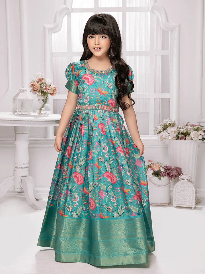 Stylish Teal Anarkali Suit | Designer Embroidered Gown for Girls