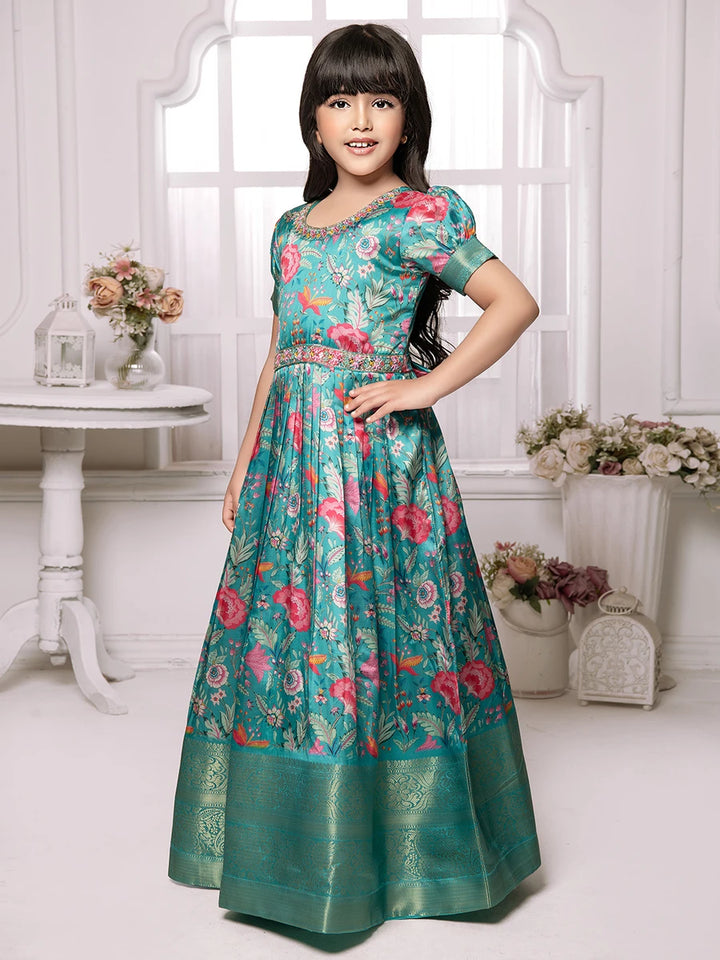 Stylish Teal Anarkali Suit | Designer Embroidered Gown for Girls