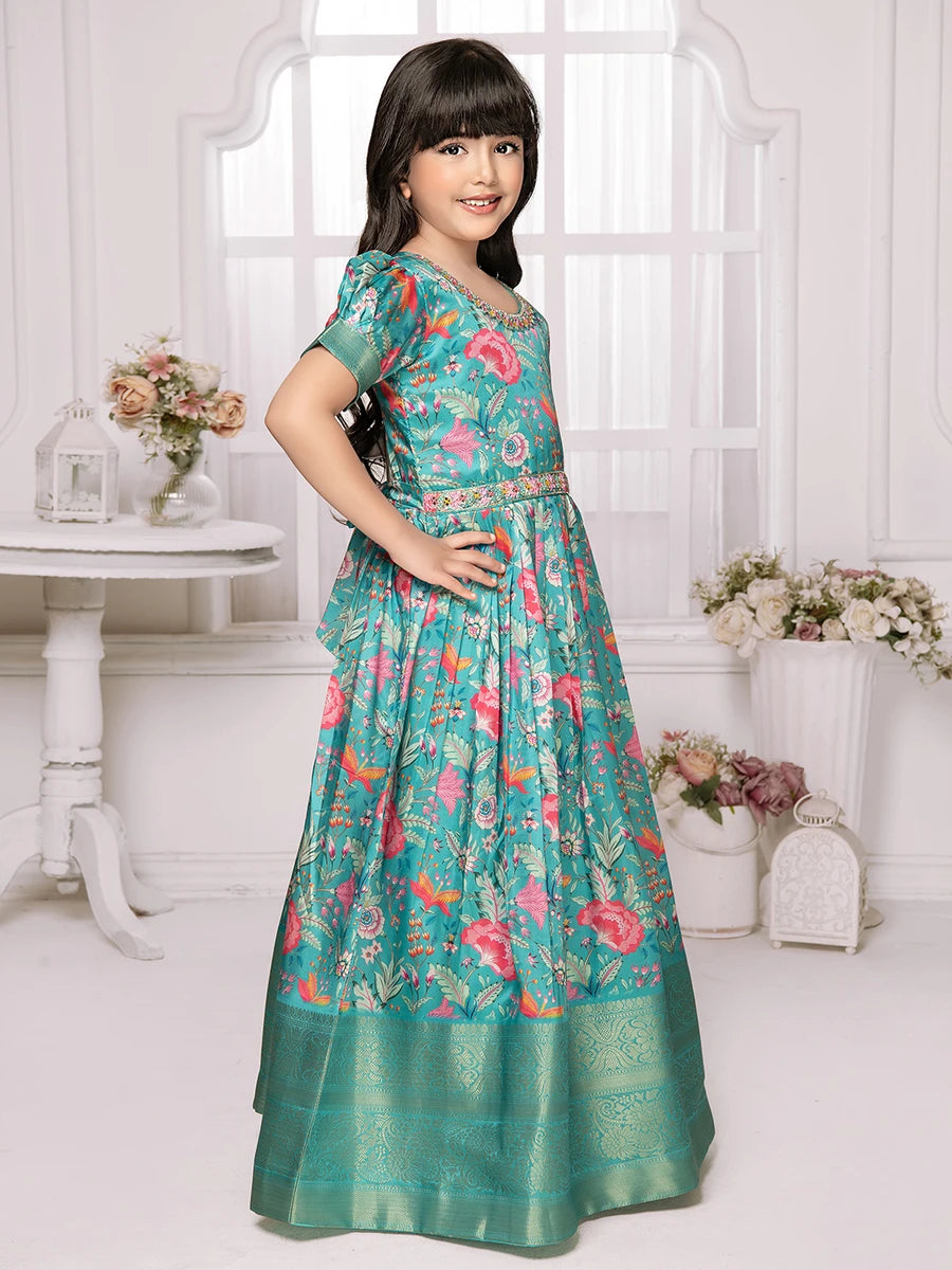 Stylish Teal Anarkali Suit | Designer Embroidered Gown for Girls