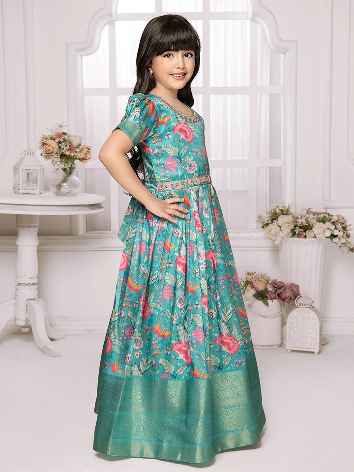 Stylish Teal Anarkali Suit | Designer Embroidered Gown for Girls