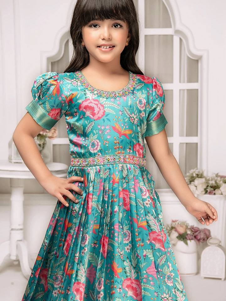 Stylish Teal Anarkali Suit | Designer Embroidered Gown for Girls