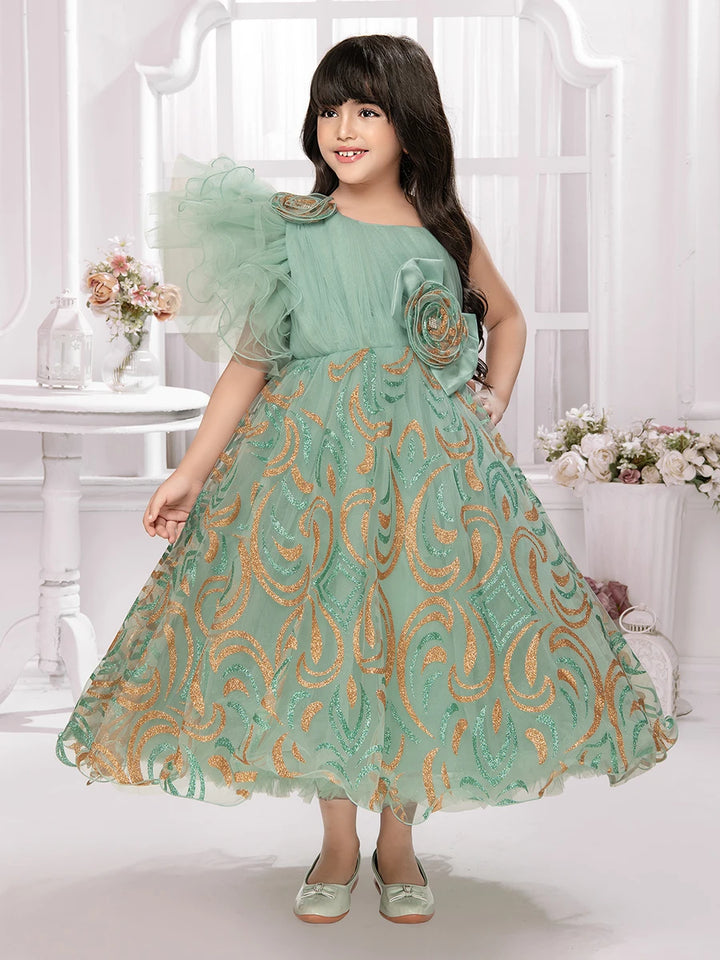 Gorgeous Light Green Anarkali Gown | Shimmer Embellished Party Wear