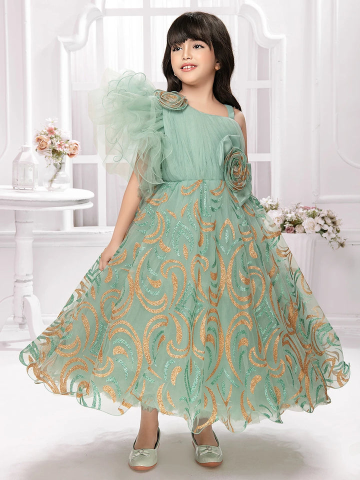 Gorgeous Light Green Anarkali Gown | Shimmer Embellished Party Wear