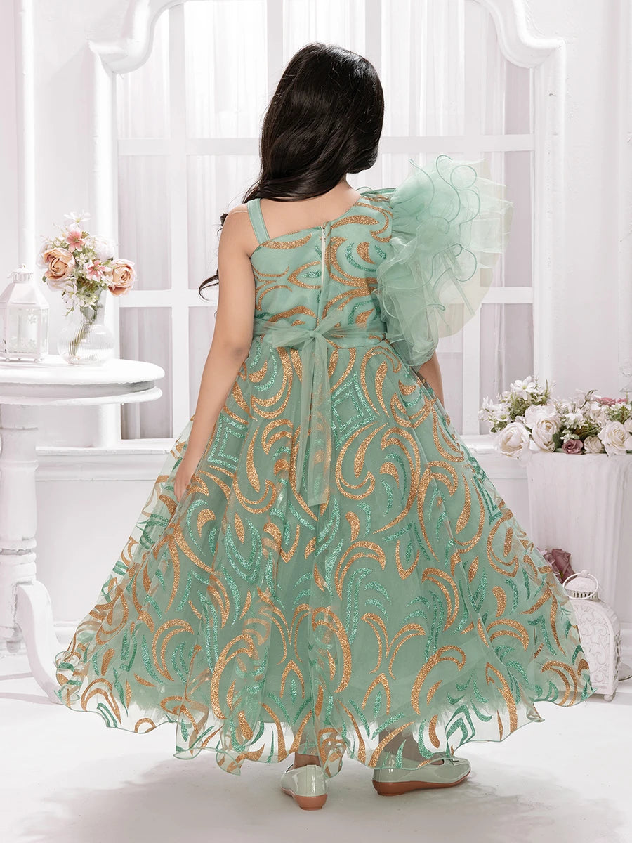 Gorgeous Light Green Anarkali Gown | Shimmer Embellished Party Wear