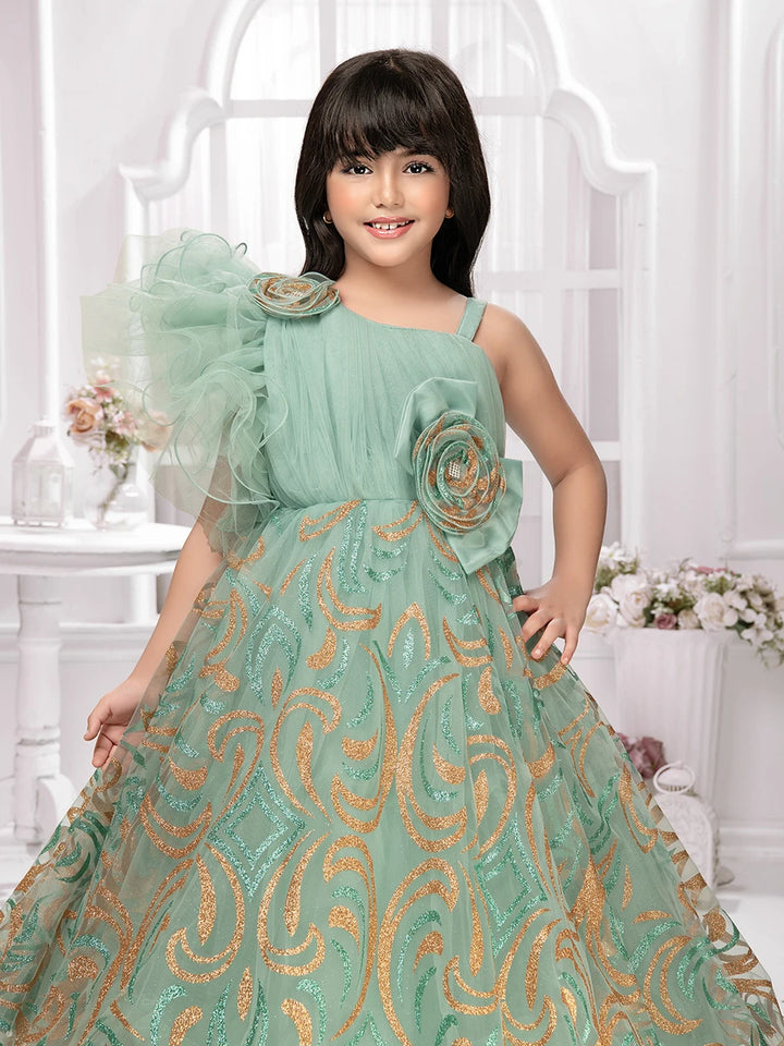 Gorgeous Light Green Anarkali Gown | Shimmer Embellished Party Wear