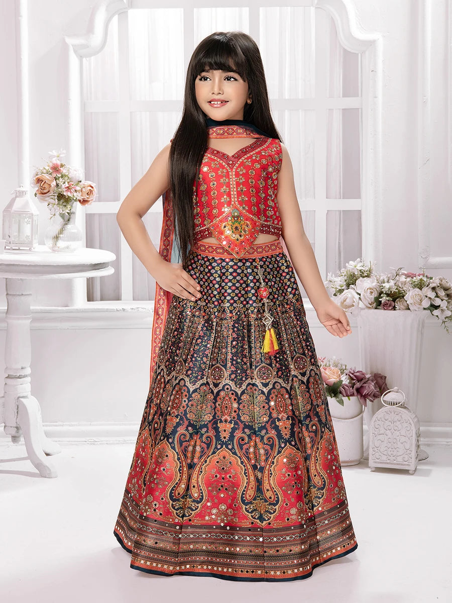 Stunning Printed Embellished Lehenga for Kids | Festive Outfit Collection