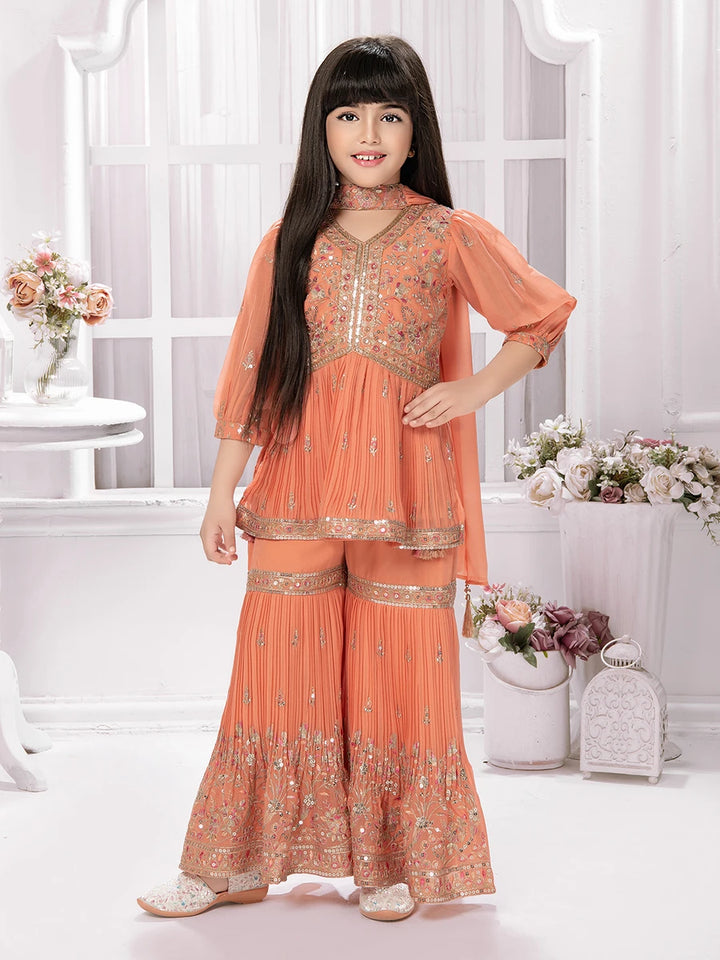 Elegant Peach Georgette Sharara | Kids Ethnic Suit for Celebrations