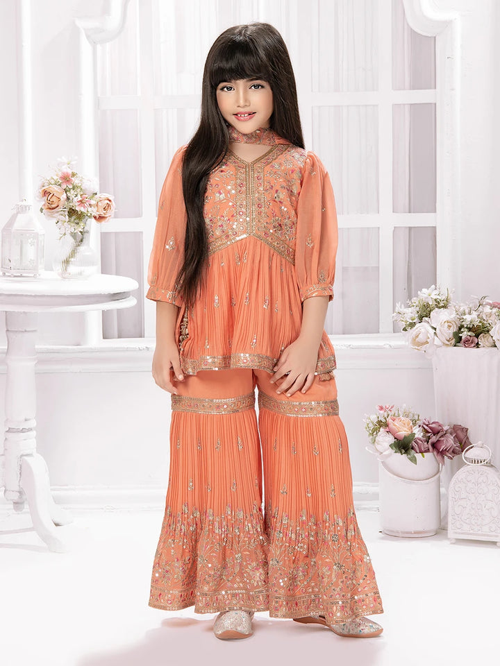 Elegant Peach Georgette Sharara | Kids Ethnic Suit for Celebrations