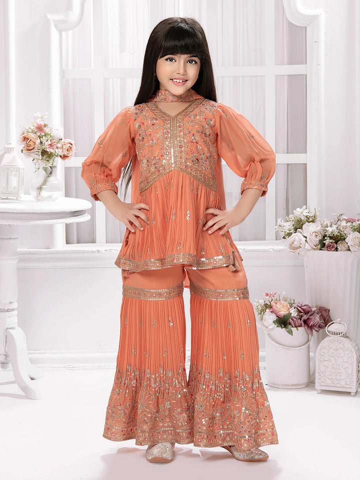 Elegant Peach Georgette Sharara | Kids Ethnic Suit for Celebrations