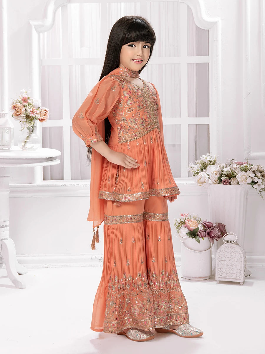 Elegant Peach Georgette Sharara | Kids Ethnic Suit for Celebrations
