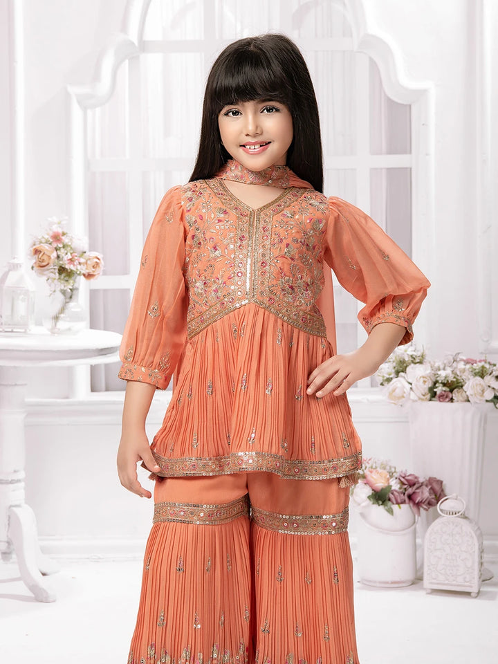 Elegant Peach Georgette Sharara | Kids Ethnic Suit for Celebrations