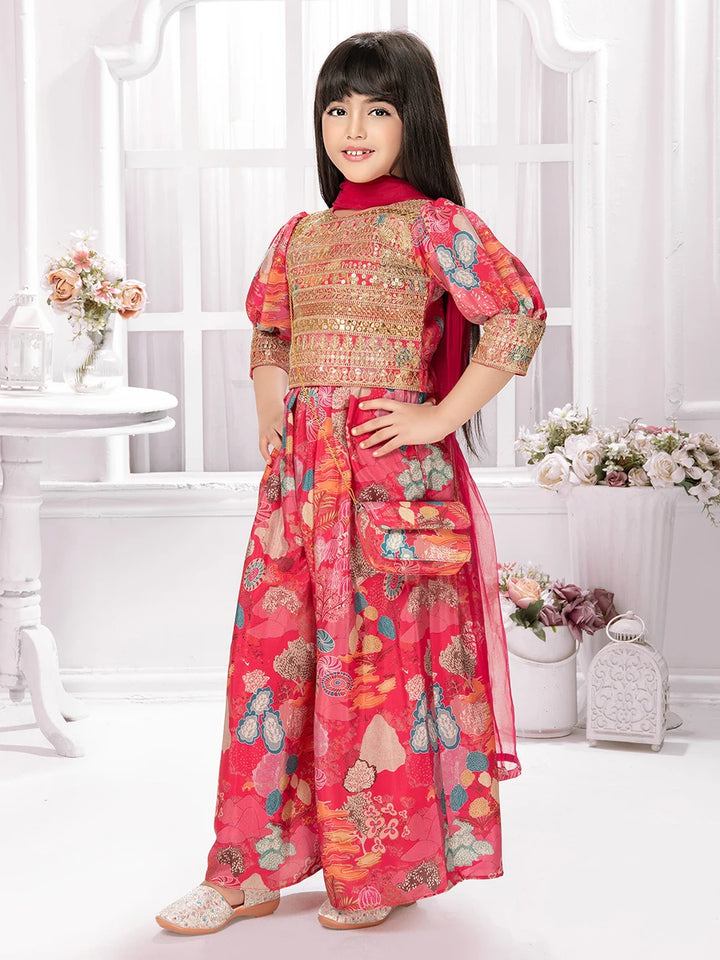 Little Diva Palazzo Set | Rani Pink Silk with Embroidery Magic