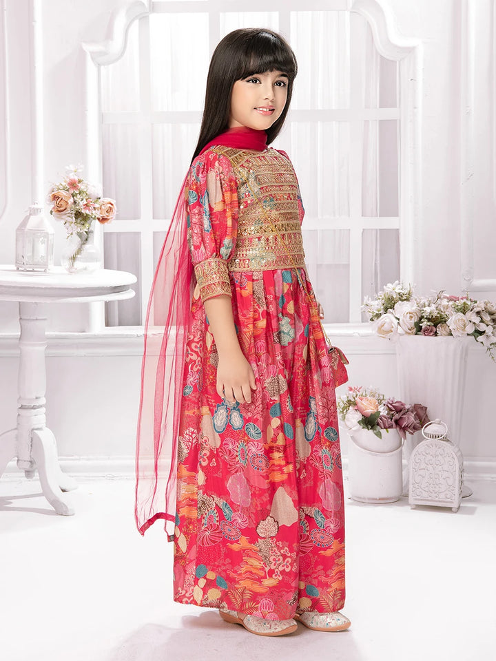 Little Diva Palazzo Set | Rani Pink Silk with Embroidery Magic
