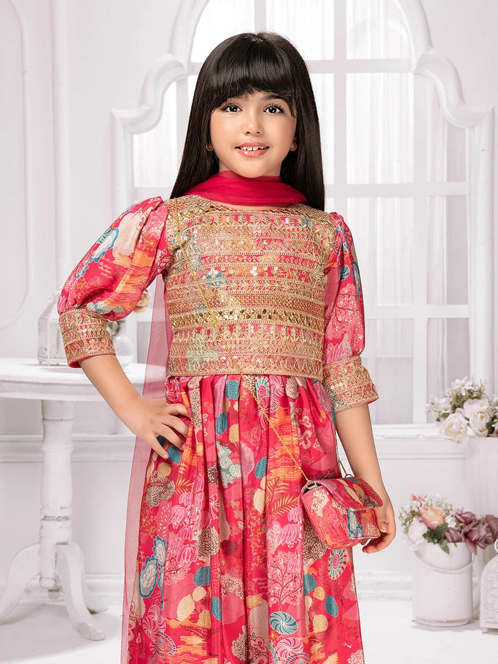 Little Diva Palazzo Set | Rani Pink Silk with Embroidery Magic