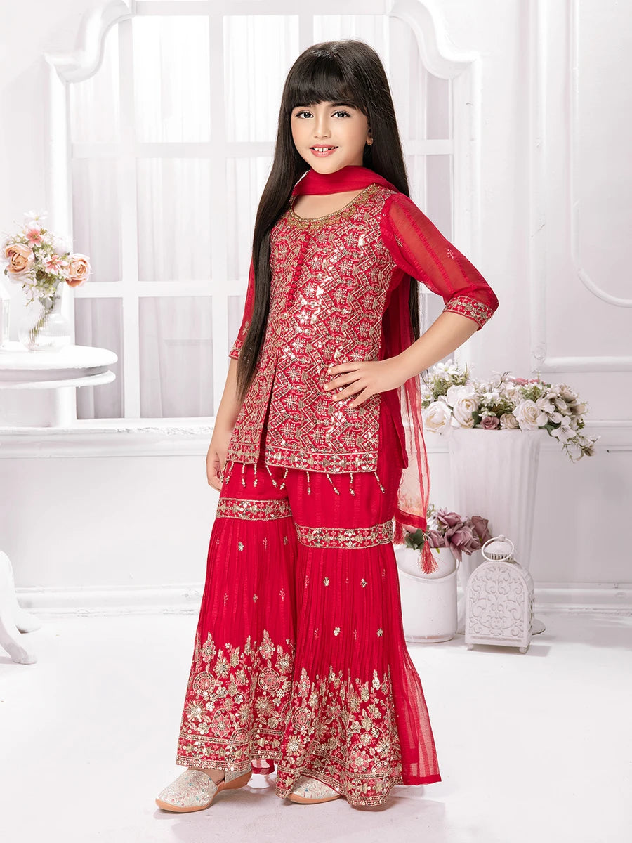 Designer Silk Sharara Set | Trendy Festive Outfit for Girls