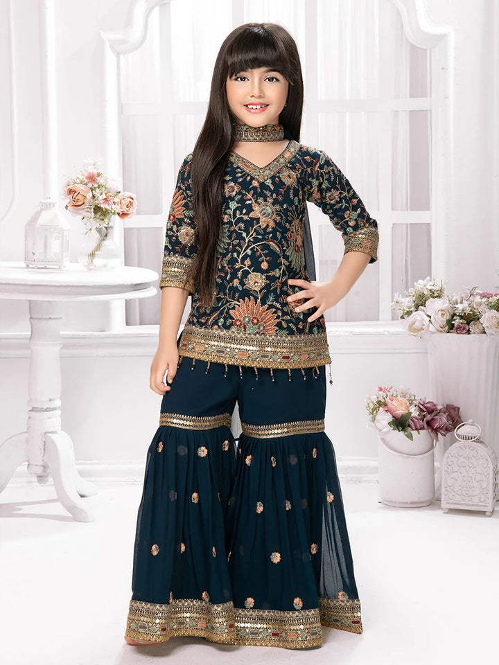 Graceful Dark Blue Sharara Set | Party & Festive Wear for Girls