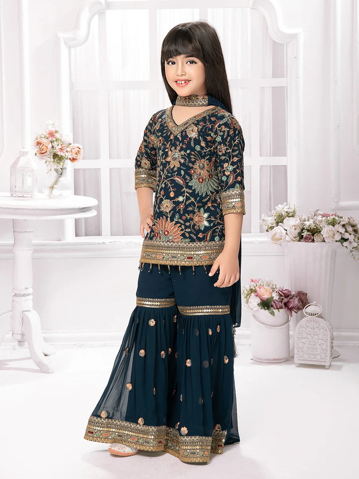 Graceful Dark Blue Sharara Set | Party & Festive Wear for Girls