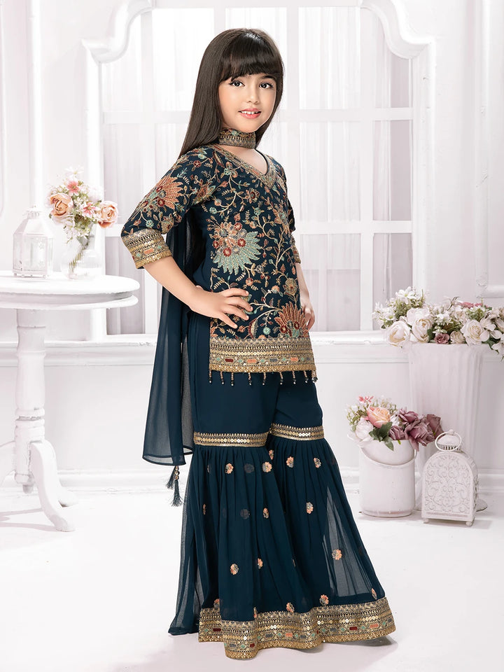 Graceful Dark Blue Sharara Set | Party & Festive Wear for Girls