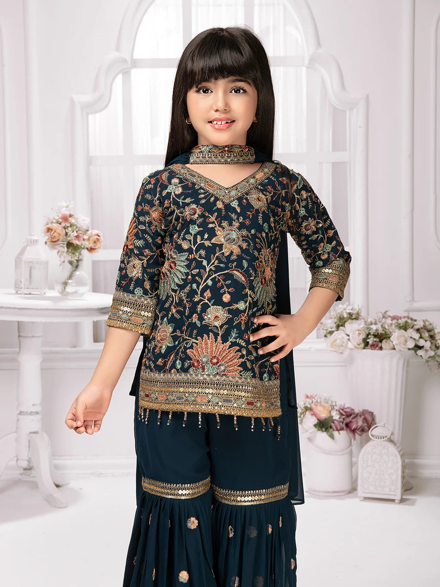Graceful Dark Blue Sharara Set | Party & Festive Wear for Girls