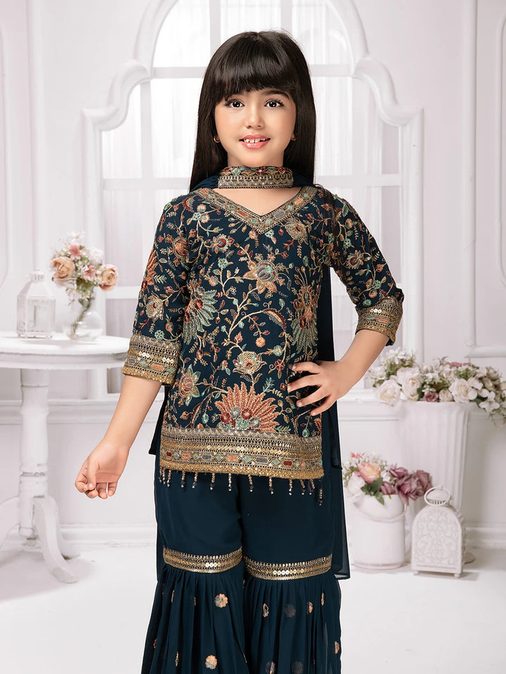 Graceful Dark Blue Sharara Set | Party & Festive Wear for Girls