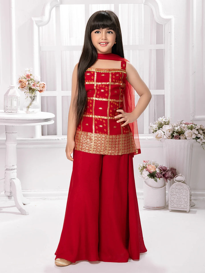 Red Georgette Palazzo Outfit | Fashionable Ethnic Set for Girls