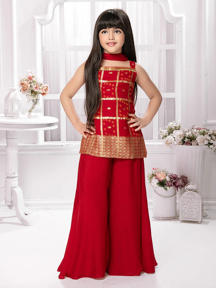 Red Georgette Palazzo Outfit | Fashionable Ethnic Set for Girls