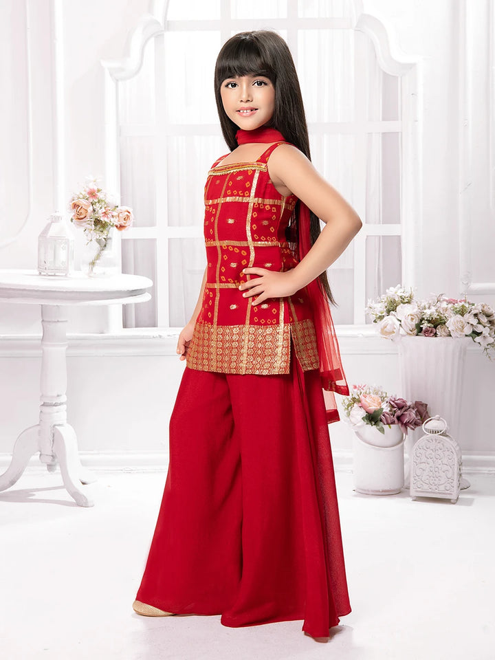 Red Georgette Palazzo Outfit | Fashionable Ethnic Set for Girls