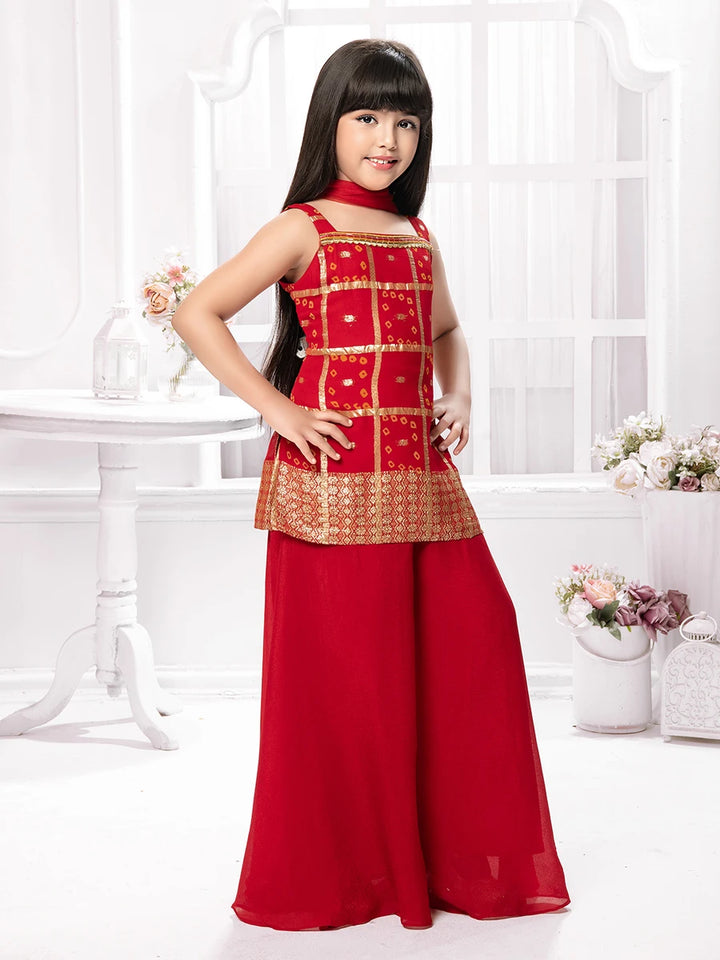 Red Georgette Palazzo Outfit | Fashionable Ethnic Set for Girls