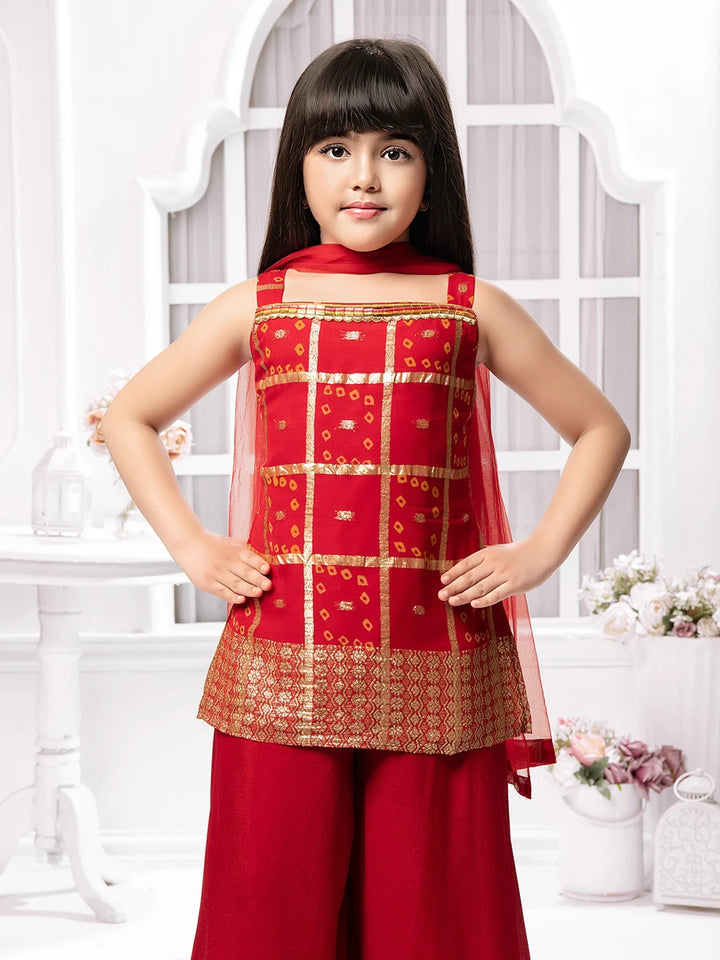 Red Georgette Palazzo Outfit | Fashionable Ethnic Set for Girls
