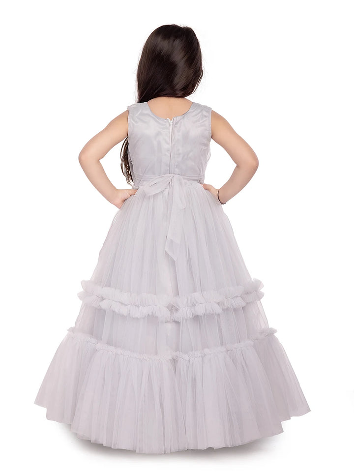 Princess Style Anarkali Dress | Light Gray Net  Kids Ethnic Collection
