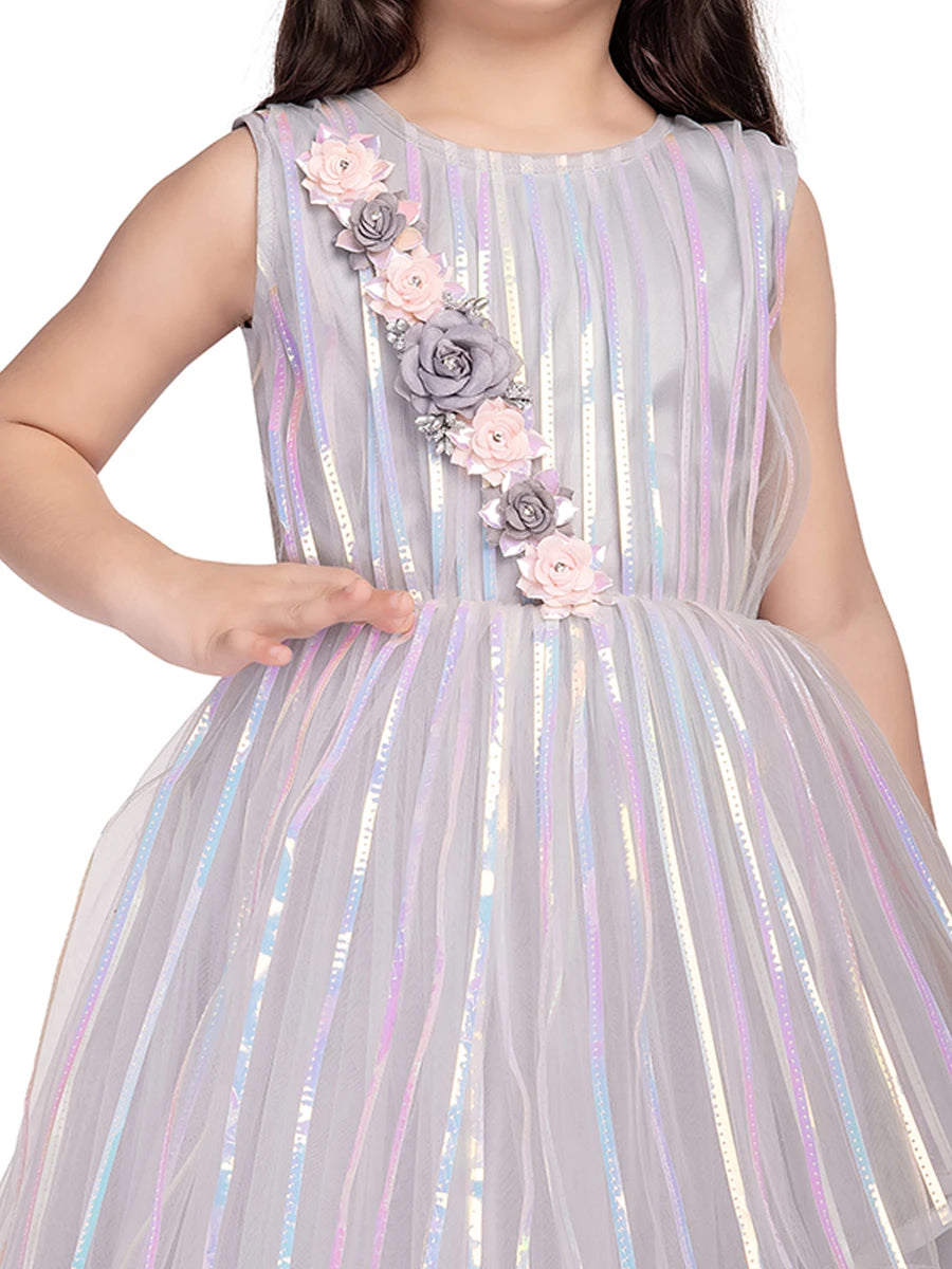 Princess Style Anarkali Dress | Light Gray Net  Kids Ethnic Collection