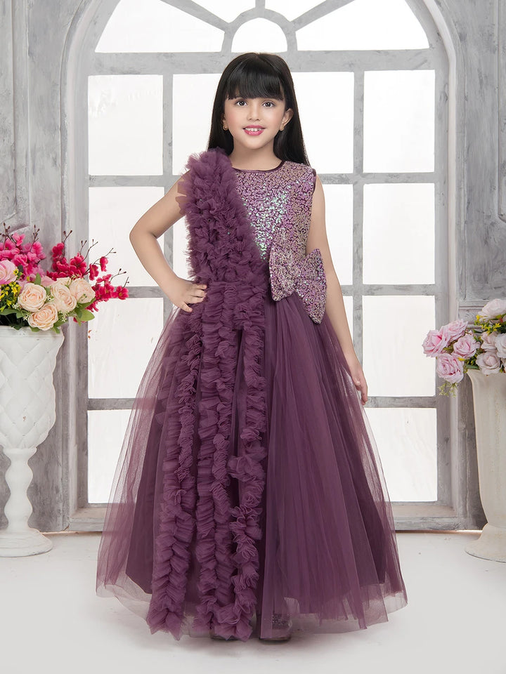 Fancy Wine Net Gown | Stuuning Anarkali Dress for Girls