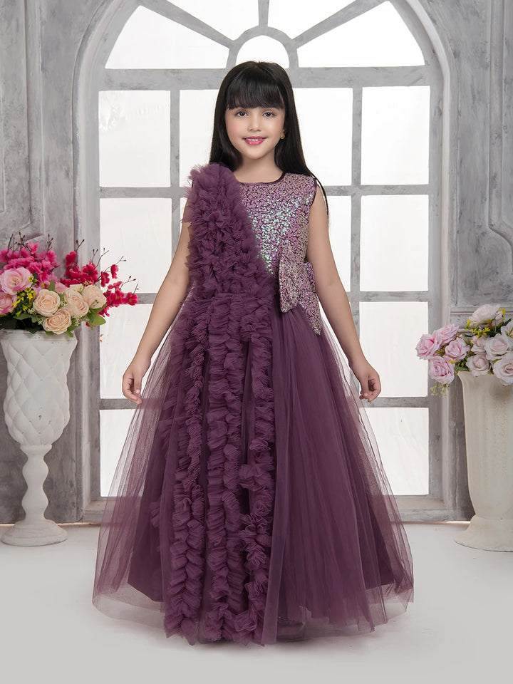 Fancy Wine Net Gown | Stuuning Anarkali Dress for Girls