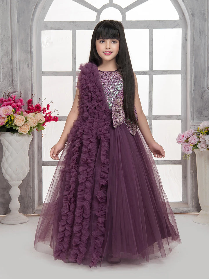 Fancy Wine Net Gown | Stuuning Anarkali Dress for Girls
