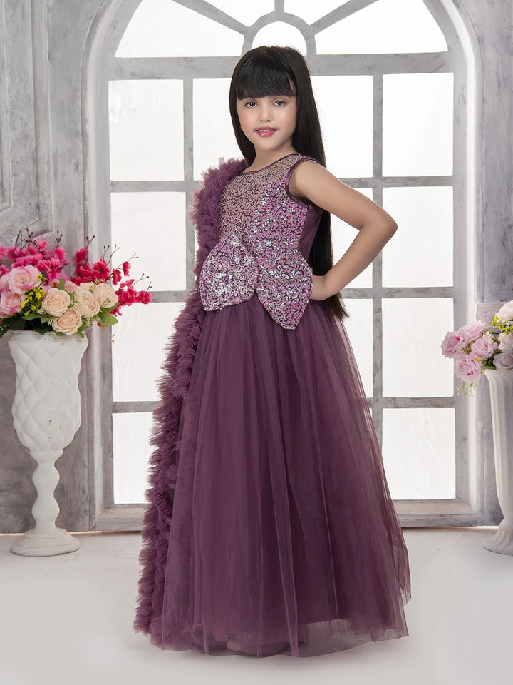 Fancy Wine Net Gown | Stuuning Anarkali Dress for Girls