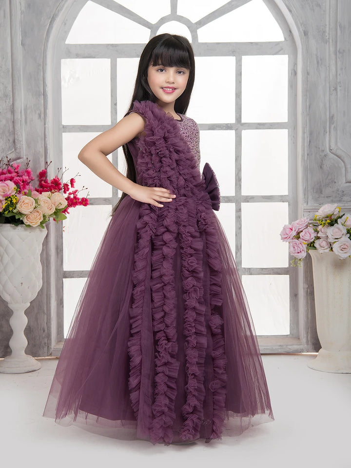 Fancy Wine Net Gown | Stuuning Anarkali Dress for Girls