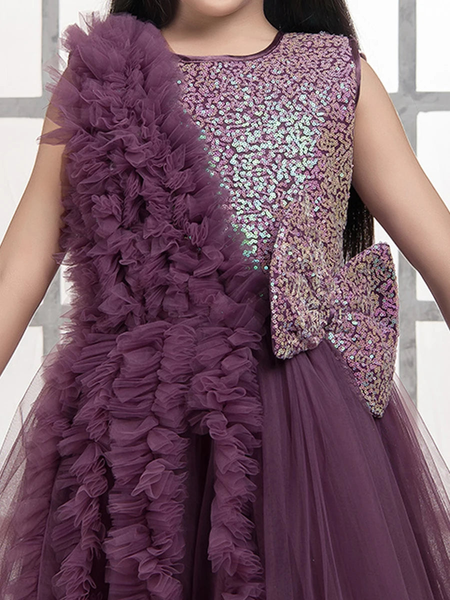 Fancy Wine Net Gown | Stuuning Anarkali Dress for Girls