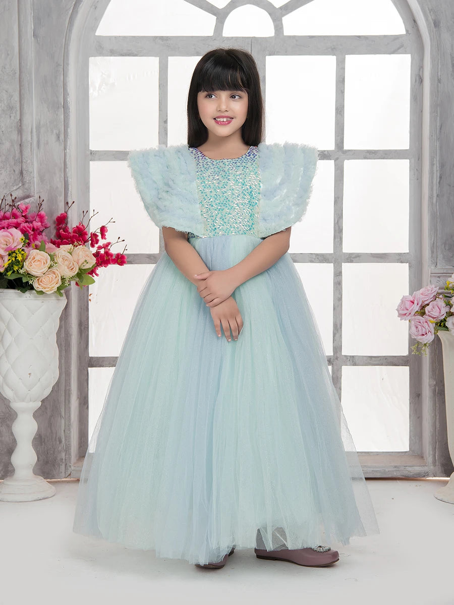 Kids Anarkali Gown | Gorgeous Sea Green Party Dress with Zipper