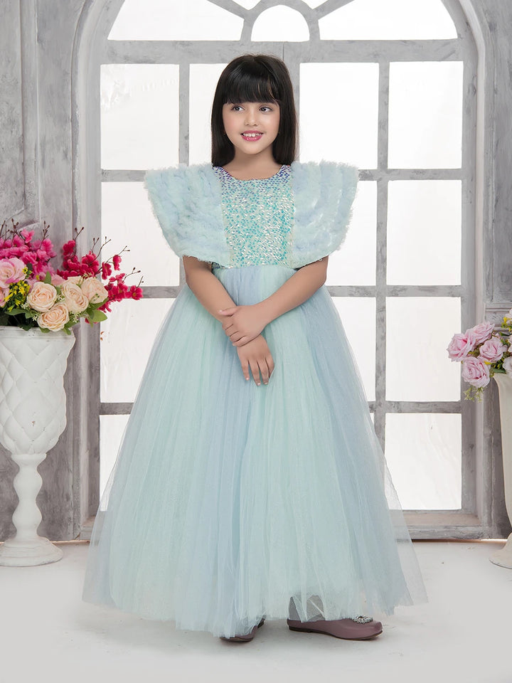Kids Anarkali Gown | Gorgeous Sea Green Party Dress with Zipper