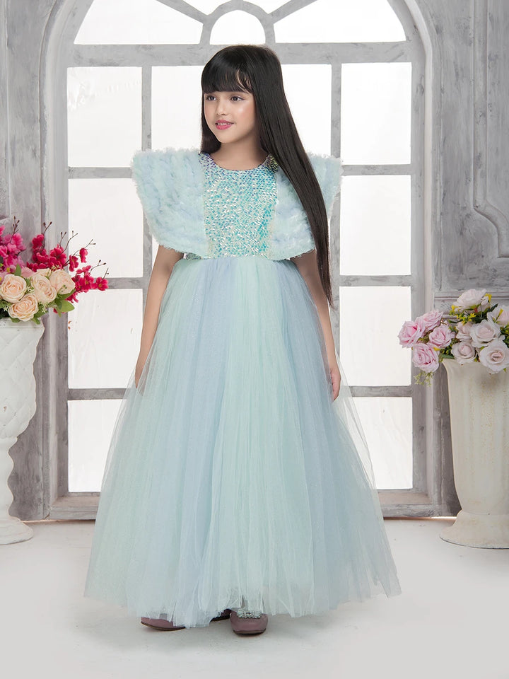Kids Anarkali Gown | Gorgeous Sea Green Party Dress with Zipper