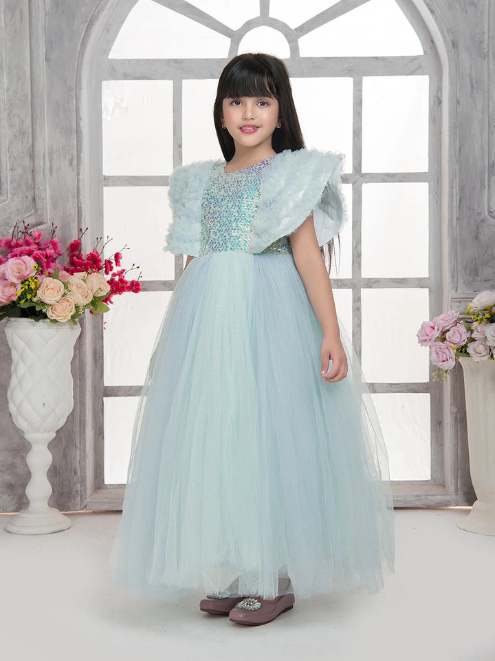 Kids Anarkali Gown | Gorgeous Sea Green Party Dress with Zipper