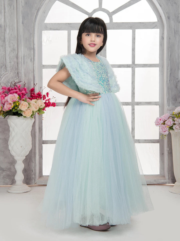 Kids Anarkali Gown | Gorgeous Sea Green Party Dress with Zipper