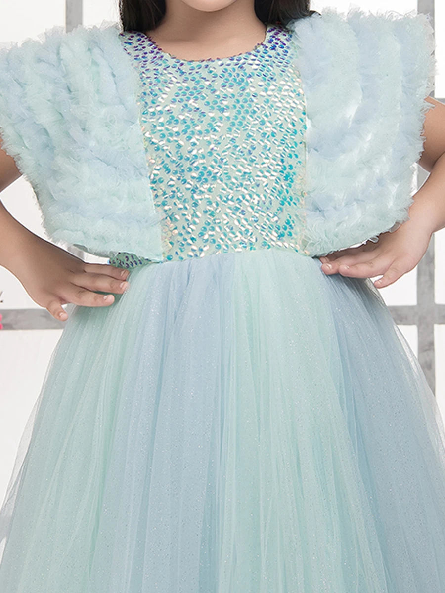 Kids Anarkali Gown | Gorgeous Sea Green Party Dress with Zipper