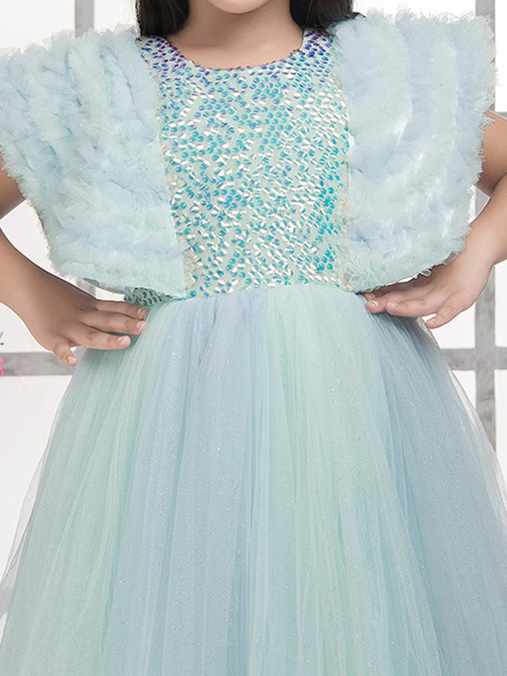 Kids Anarkali Gown | Gorgeous Sea Green Party Dress with Zipper