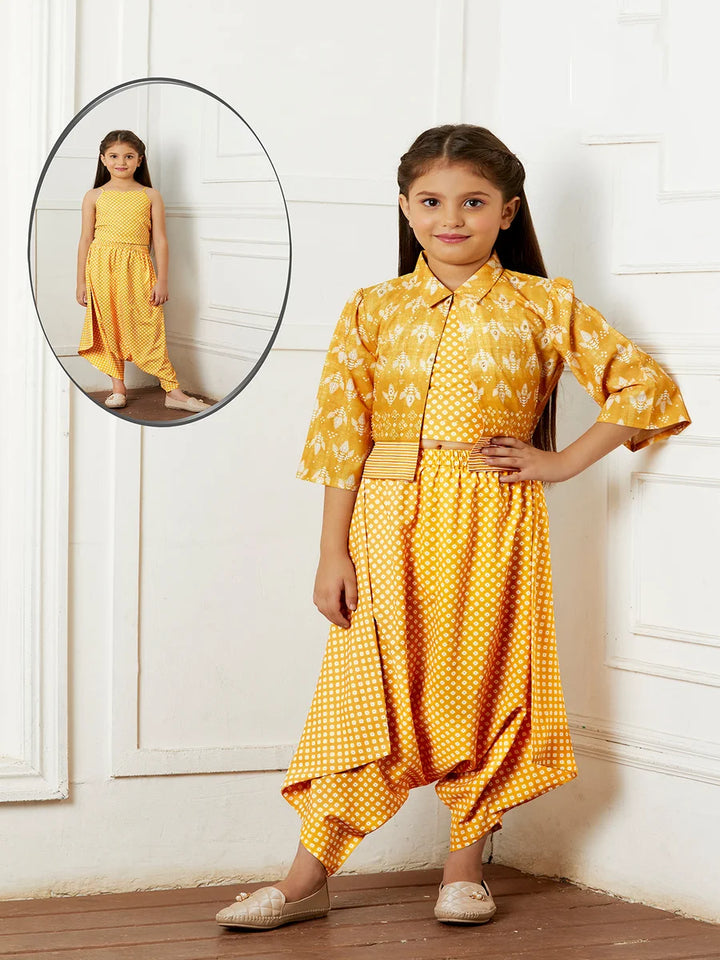 Mustard Kids Western Pant Set | Satin Fabric  Stylish Party Wear