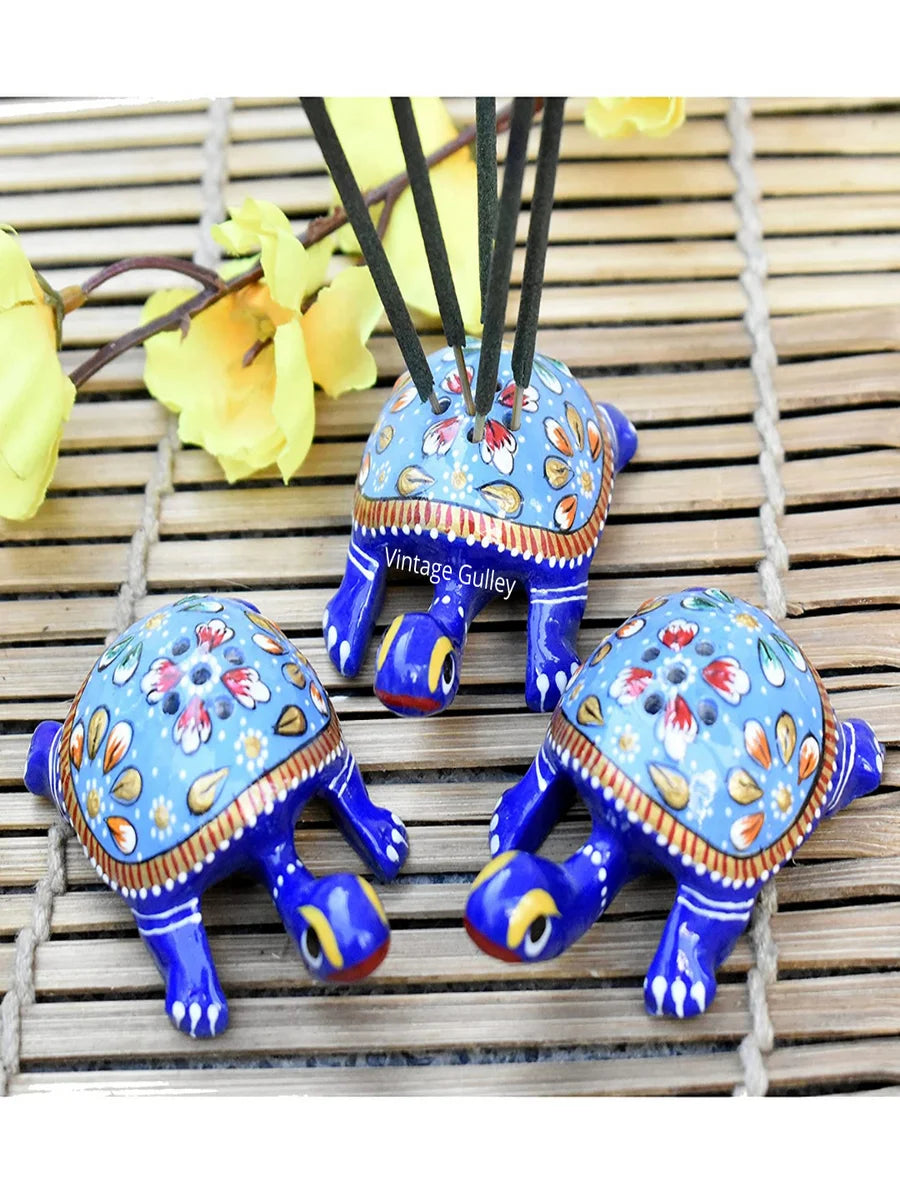 Pack of 3 Handcrafted Metal Tortoise Agarbatti Stands | Religious Decor