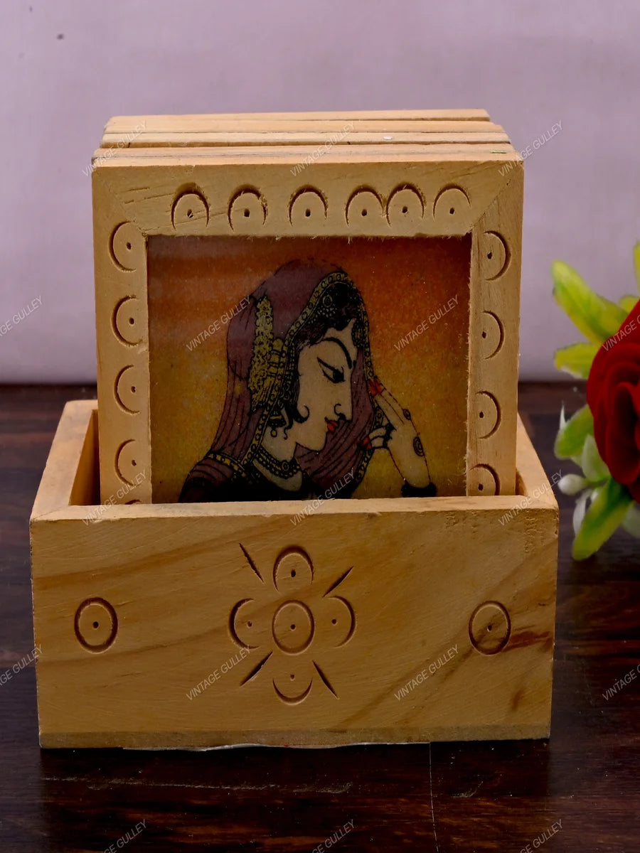 Square Wooden Tea Coasters | Handcrafted Gemstone Painting for Decor