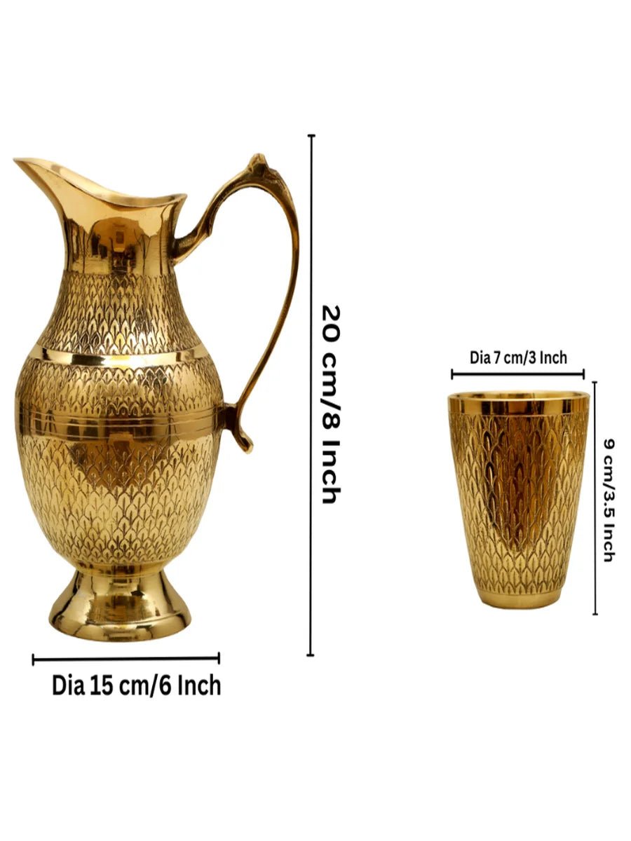 Traditional Brass Water Jar & 6 Glass Set | Nakashi brass kitchenware set - Brass Jar & 6 Glass Set â€“ Nakashi Design
