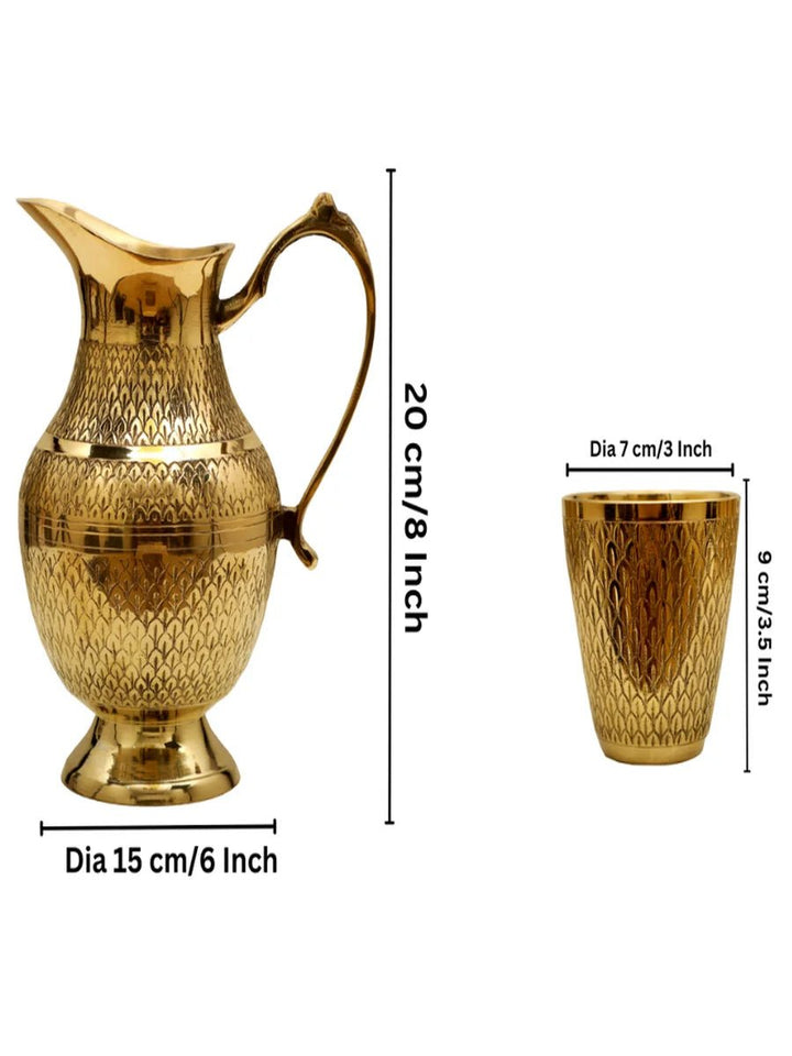 Traditional Brass Water Jar & 6 Glass Set | Nakashi brass kitchenware set - Brass Jar & 6 Glass Set â€“ Nakashi Design