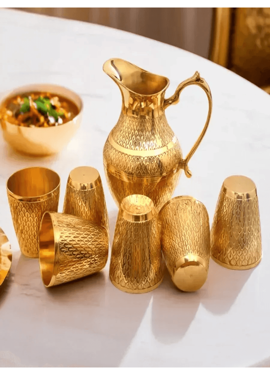 Traditional Brass Water Jar & 6 Glass Set | Nakashi brass kitchenware set - Brass Jar & 6 Glass Set â€“ Nakashi Design